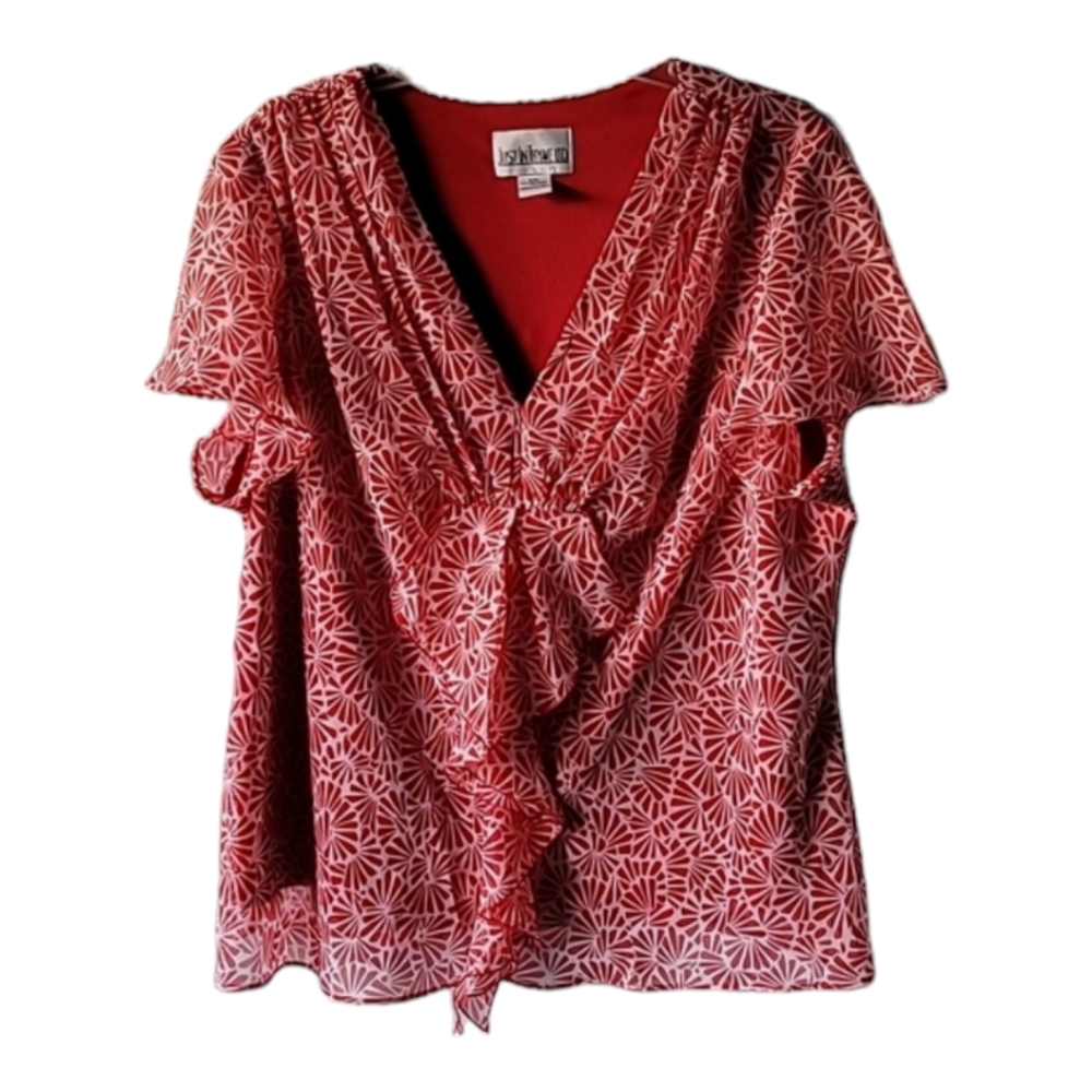 Just in Thyme blouse short flutter sleeve v-neck front ruffle 22W office boho